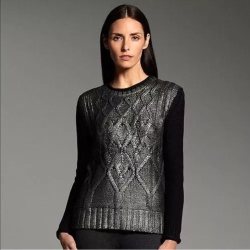 Narciso Rodriguez for Design Nation Knit Sweater Metallic Black size M